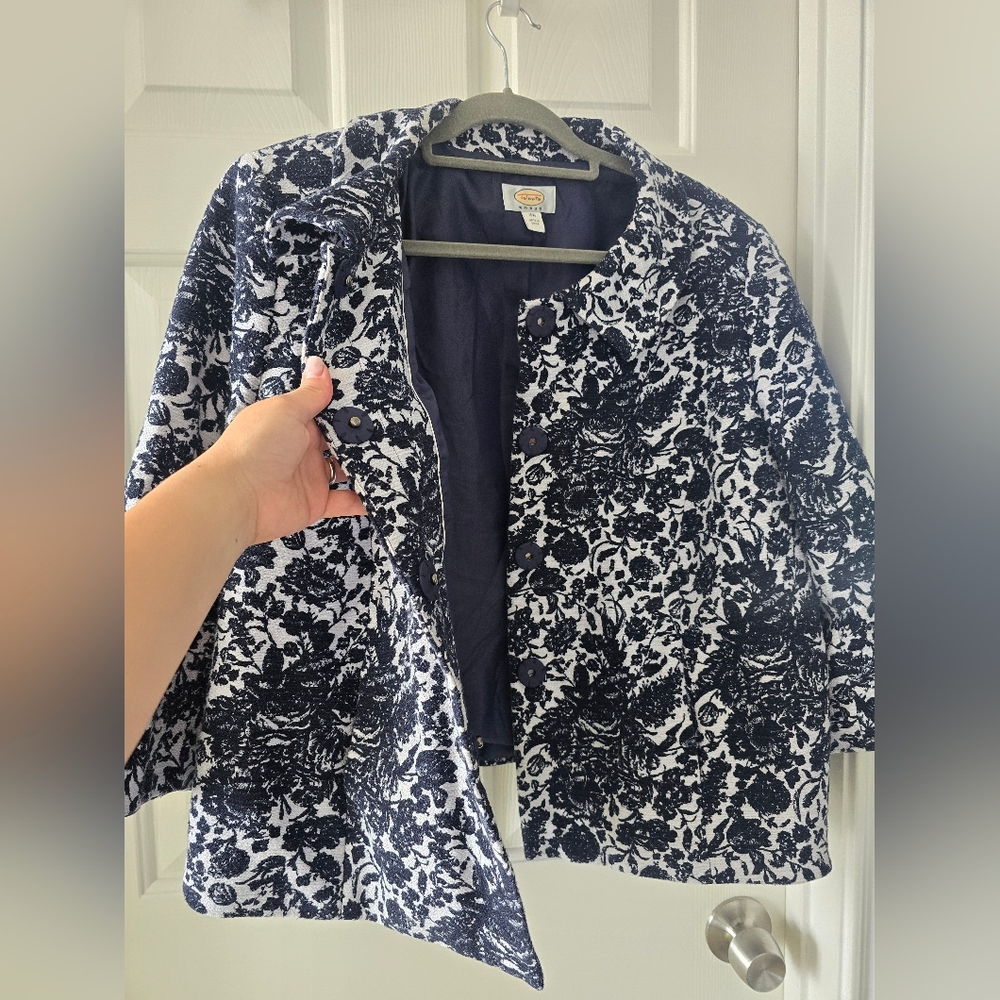 Talbots navy blue and white floral blazer women size 16W - Picture 14 of 15